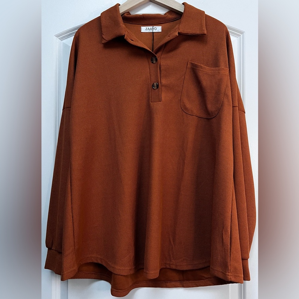 NWT ZAAYO Waffle Knit Top, Pumpkin, L